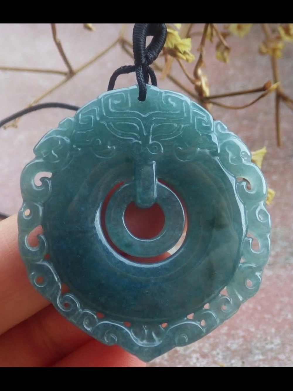 Certificate Jadeite Jade Green Wealth Dragon circle ring pendant